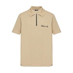 BALMAIN Embroidered Logo Zipper Polo Shirt Men Beige T-Shirts